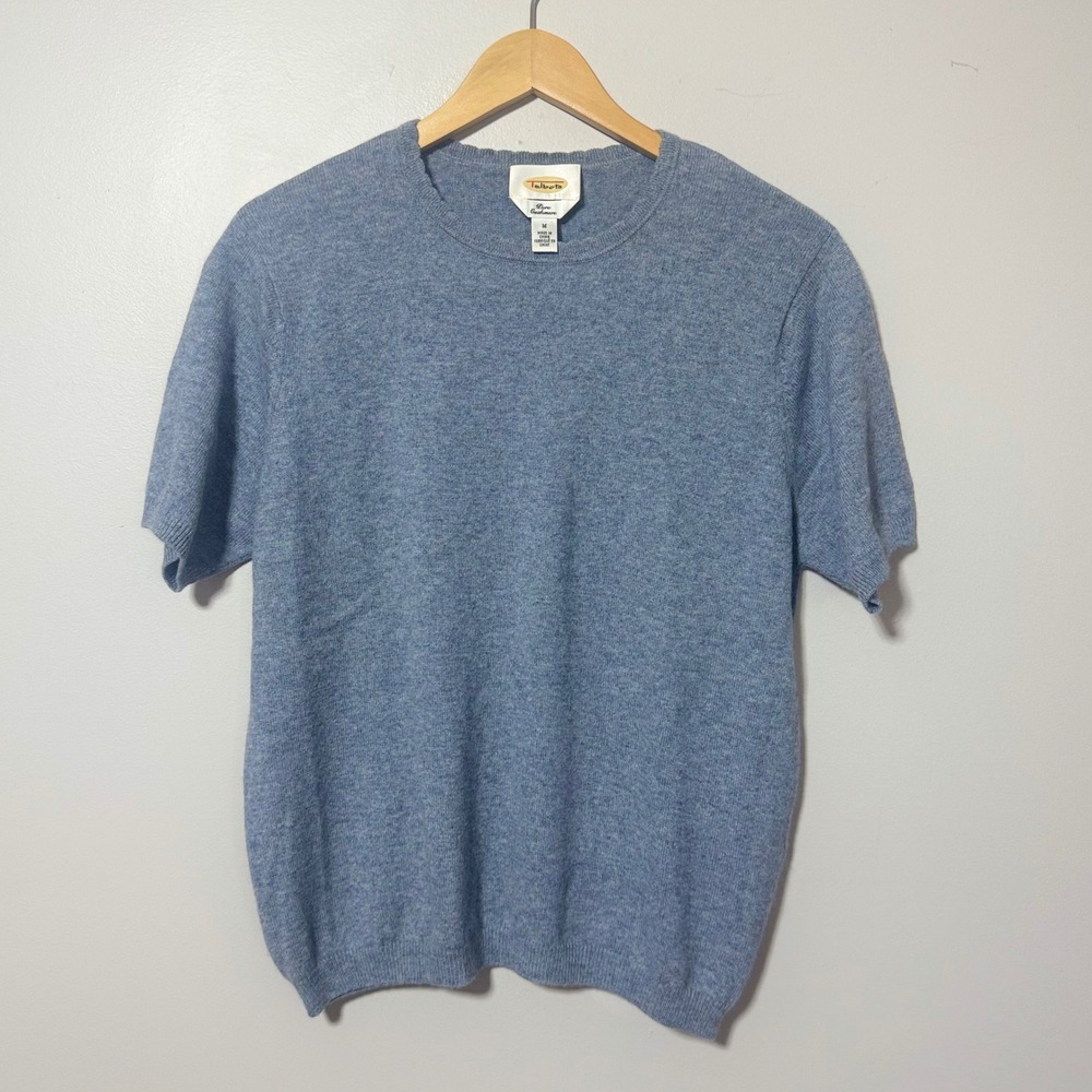 Vintage Talbots Pure Cashmere Sweater Women's M Blue Short Sleeve Crewneck